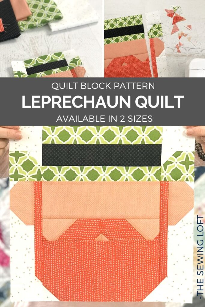 Create something fun for St. Patrick's Day with this adorable patchwork Leprechaun quilt block. Simple construction and available in 2 finished sizes. 