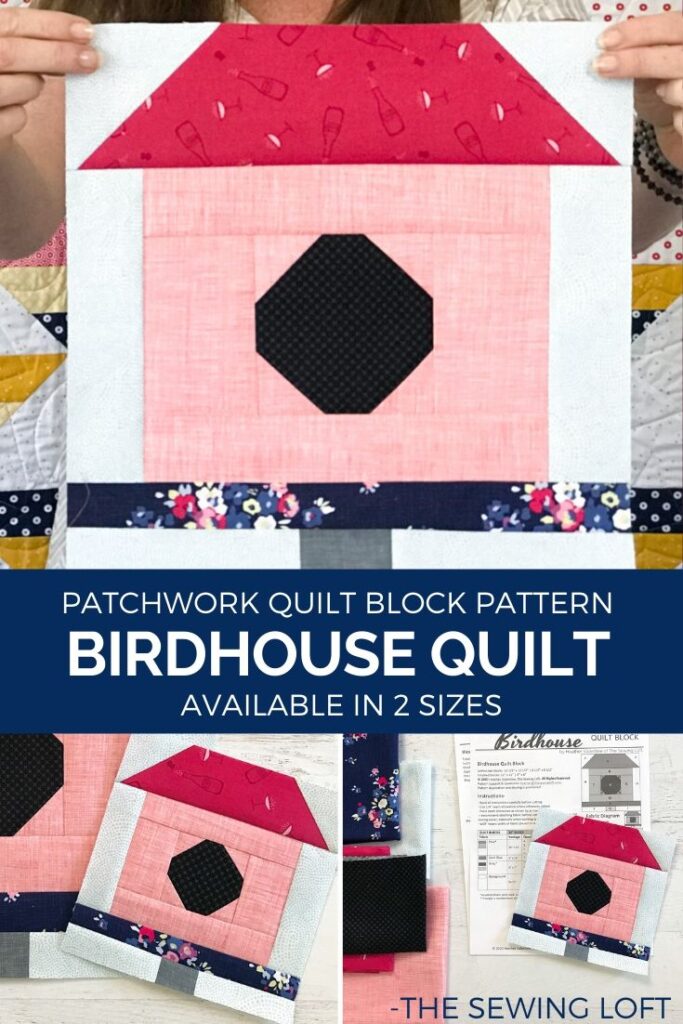 Turn your scraps into something fun with this colorful, easy to make Birdhouse quilt block. from The Sewing Loft. Easy to make and available in 2 sizes