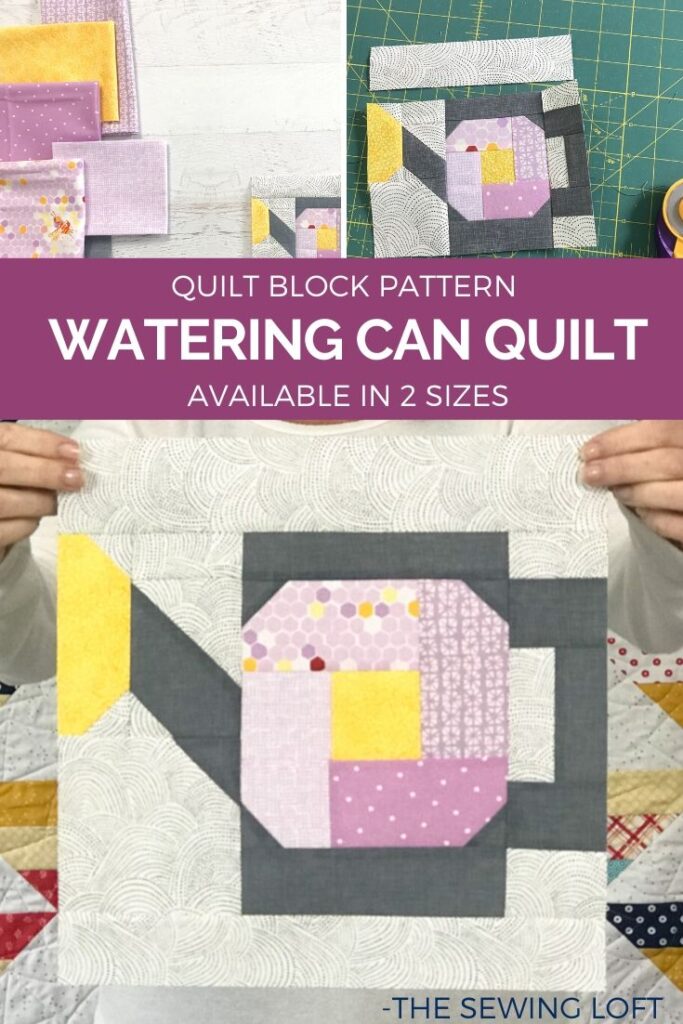 Turn your scraps into something fun with this colorful, easy to make Watering Can quilt block. From The Sewing Loft. Easy to make and available in 2 sizes.