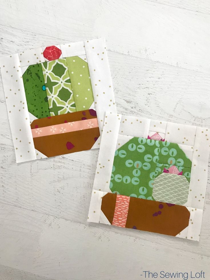 Inspired by nature, the Cactus Bloom quilt block is perfect for fabric scraps. Quilt block available in 2 sizes and requires NO special tools, or templates.