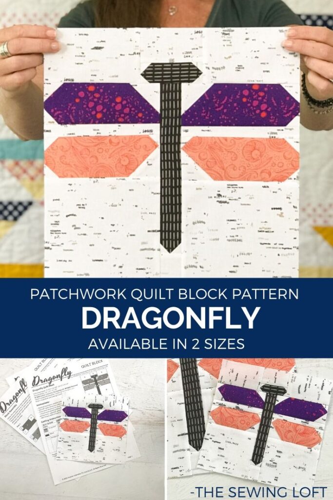 Grab your scraps and stitch up a few Dragonfly quilt blocks. This patchwork block is easy to make and perfect for summer. 