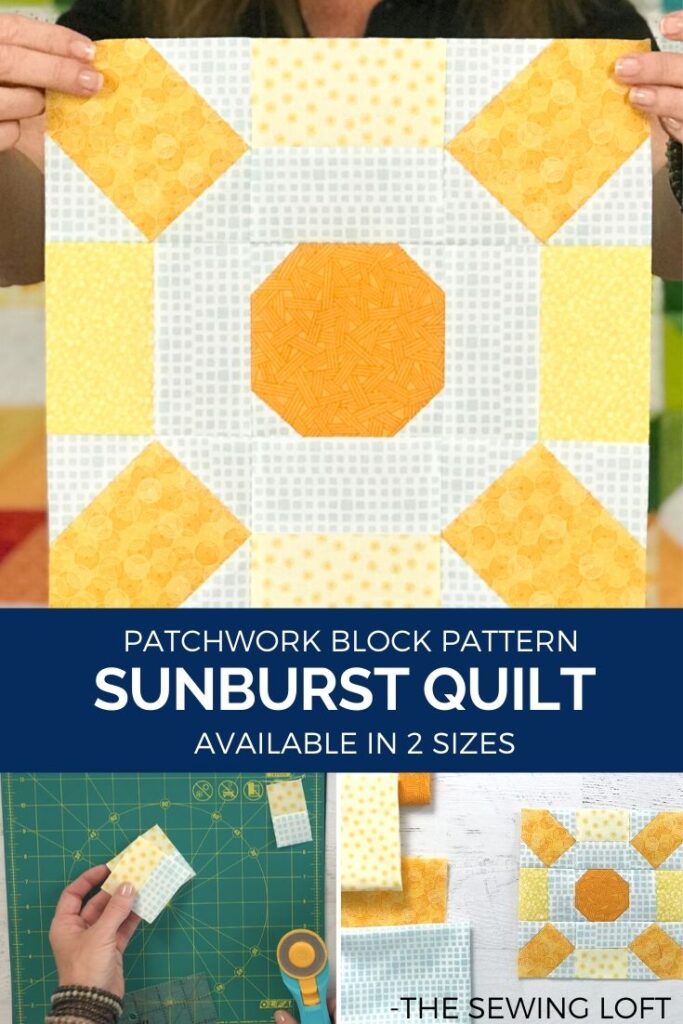 Grab your scraps and create your own sunshine with this easy to make Sunburst quilt blocks. The patchwork construction is easy to follow and perfect for all skill levels. 