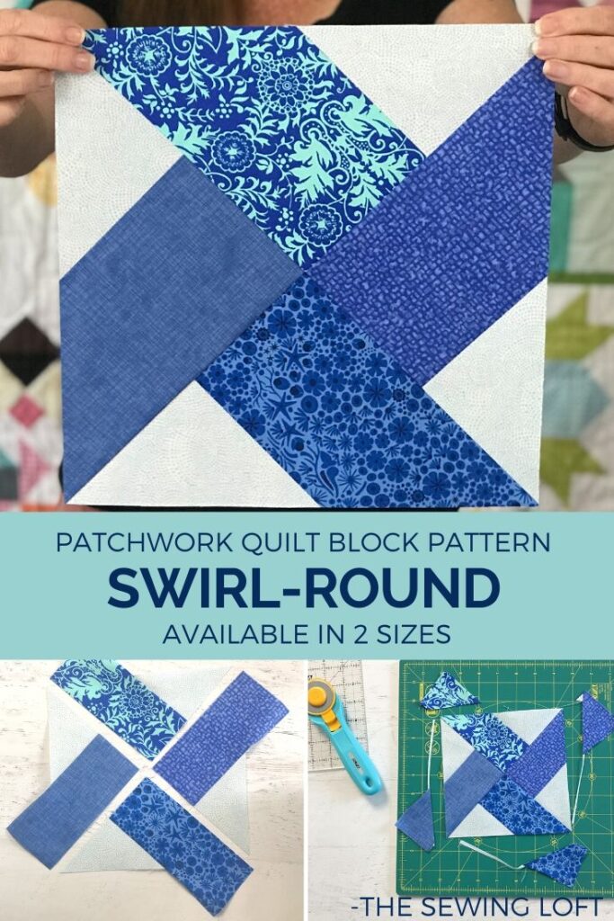 Turn your scraps into something fun with this colorful, easy to make Swirl-Round quilt block. from The Sewing Loft. Easy to make and available in 2 sizes