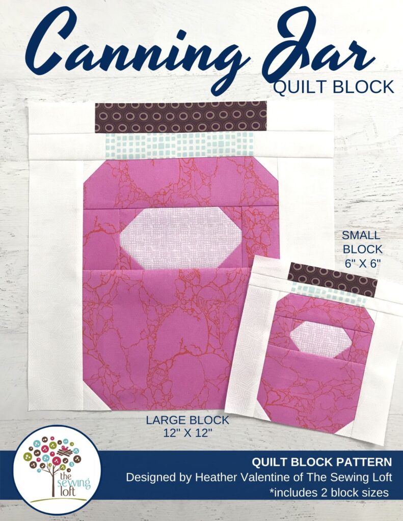 Add this fun, easy to make Canning Jar quilt block to your quilting library. Block is patchwork construction, comes in 2 sizes, and needs no special tools.