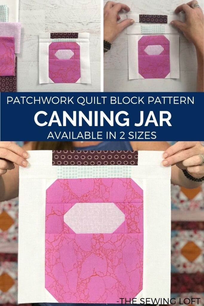 Add this fun, easy to make Canning Jar quilt block to your quilting library. Block is patchwork construction, comes in 2 sizes, and needs no special tools.