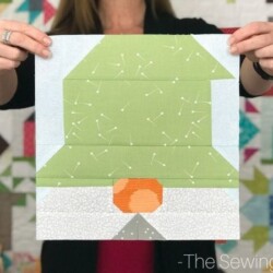Gnome Quilt Block Pattern by The Sewing Loft. Easy to make, patchwork construction, and instructions for 2 finished sizes.
