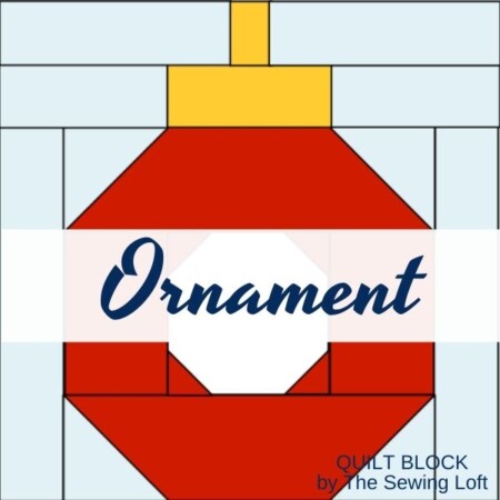 The Holiday Ornament quilt block is made with a patchwork construction and is easy to make. Available in 2 sizes and perfect for fussy cutting.
