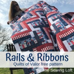 Rails & Ribbons quilt blocks stitch together so fast! This pattern is sized to meet the Quilts of Valor requirements.