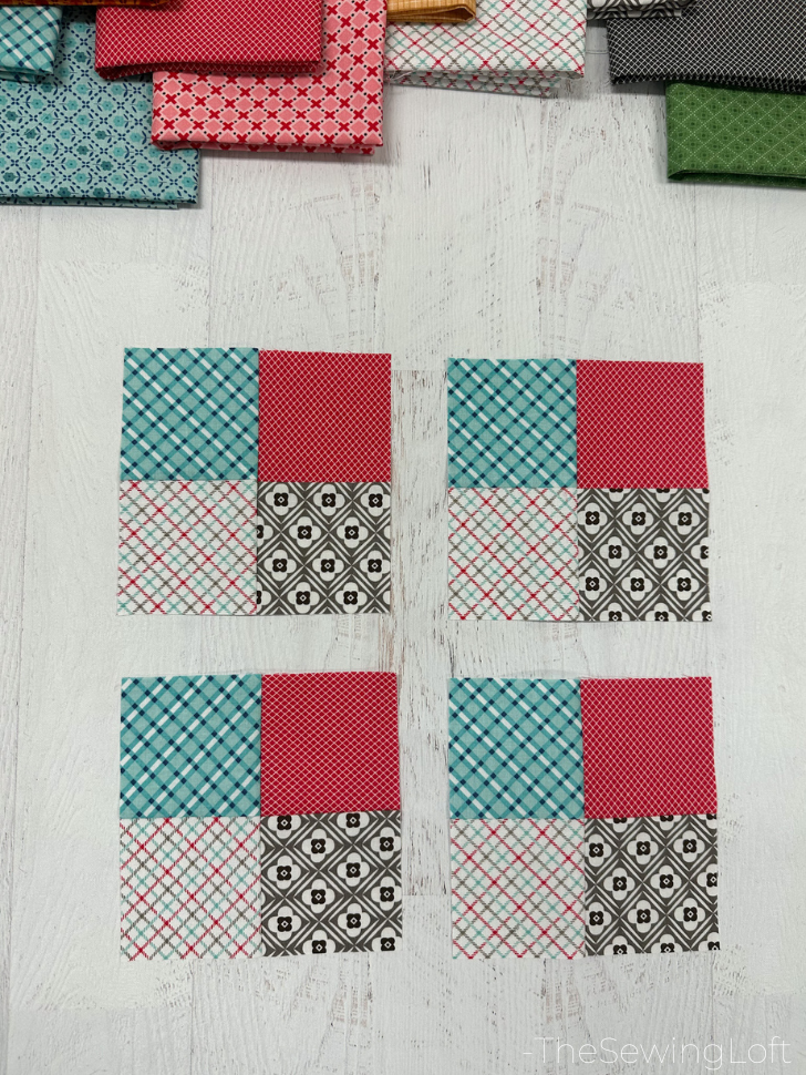 4 Patch blocks from Sew Scrappy Spools QAL