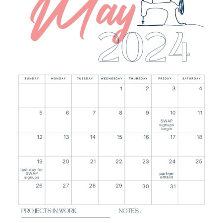 Keep your sewing and quilting projects on track with this free month at a glance 2024 calendar from The Sewing Loft