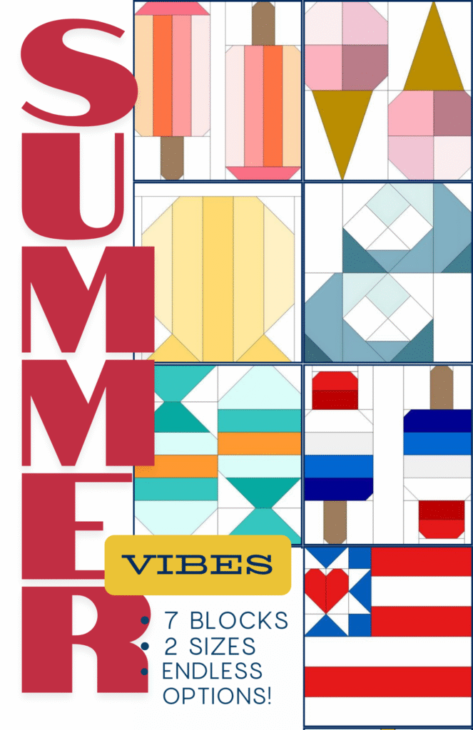 Bring your quilts to life with the Summer Vibes Quilt Block Bundle! Includes 7 printed blocks inspired by beach scenes, holidays, and cool treats. Stitch your own summer vibes—no templates required!
