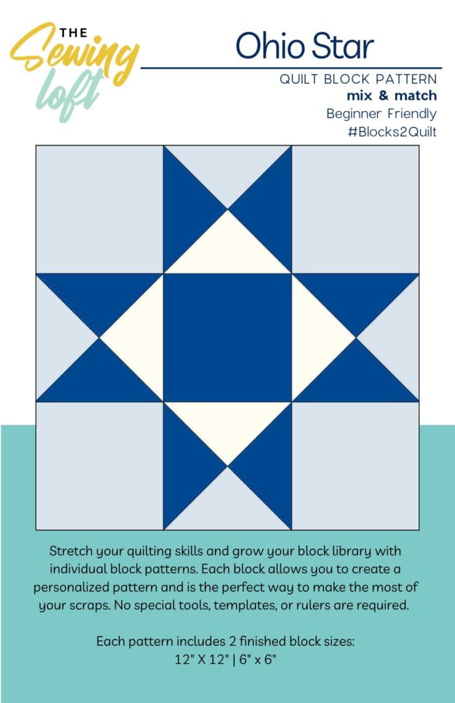 Build your block library with the Ohio Star quilt block. This popular block can be found in your favorite quilt tops. Perfect for the beginner, just learning how to quilt.