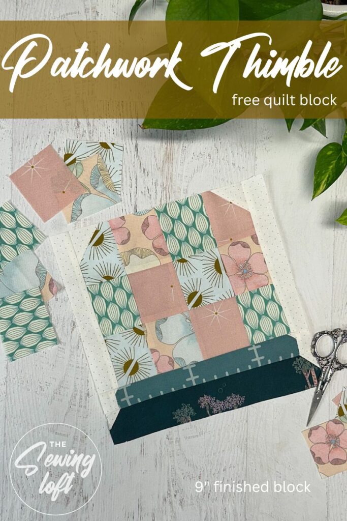 Download the free Patchwork Thimble quilt block pattern! This 9” finished block is scrap-friendly, beginner-friendly, and the perfect way to use leftover fabric. Add a touch of charm to your next quilt project with this easy patchwork design